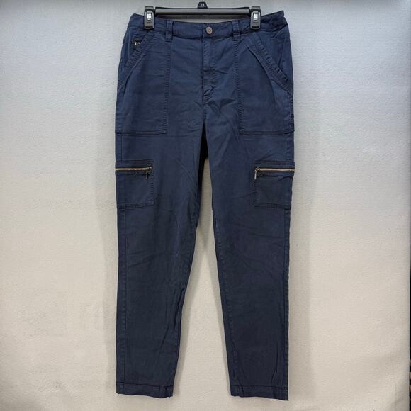 Soft Surroundings Pants - Soft Surroundings Cargo Pants Women's 12 Navy Blue Zipper Pockets Tapered Preppy